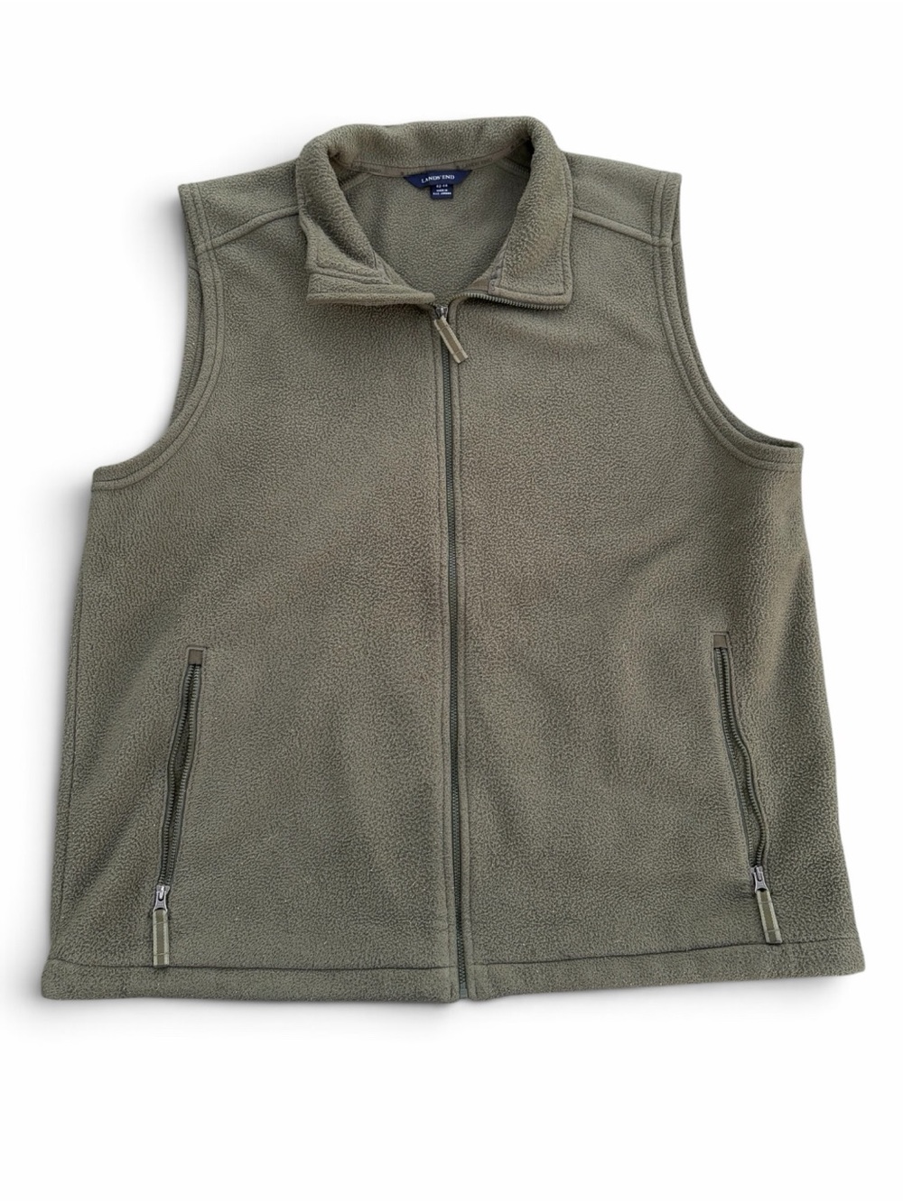 Lands’ End Men’s L 42-44 Olive Green ThermaCheck Fleece Full Zip Vest